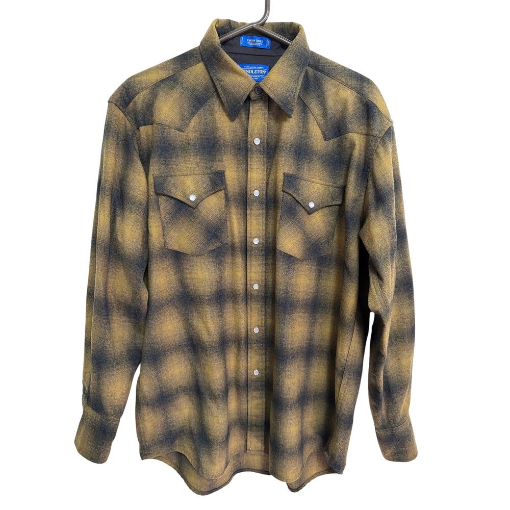 Pendleton Canyon Shirt Pearl Snap Size L Yellow Ombre Virgin Wool